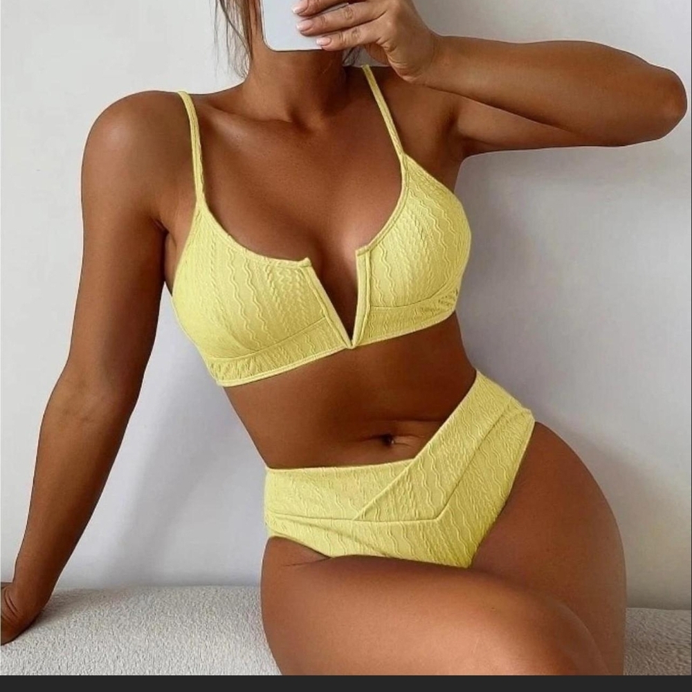 Yellow Textured Bikini Set